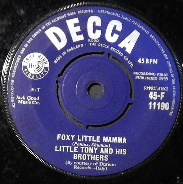 Little Tony And His Brothers : Too Good (7", Single, 4-P)