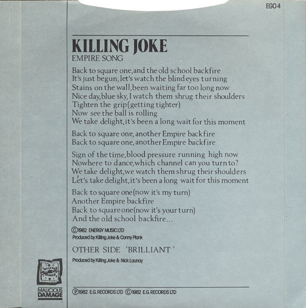 Killing Joke : Empire Song (7", Single, Pap)