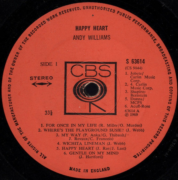 Andy Williams : Happy Heart (LP, Album)