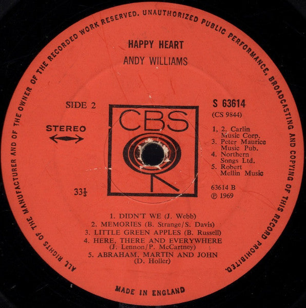 Andy Williams : Happy Heart (LP, Album)