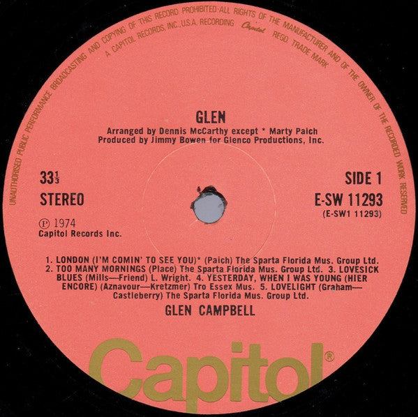 Glen Campbell : Glen (LP, Album)