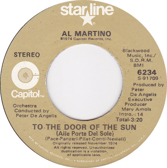 Al Martino : To The Door Of The Sun (Alle Porte Del Sol) / Volare (Nel Blu Dipinto Di Blu) (7")