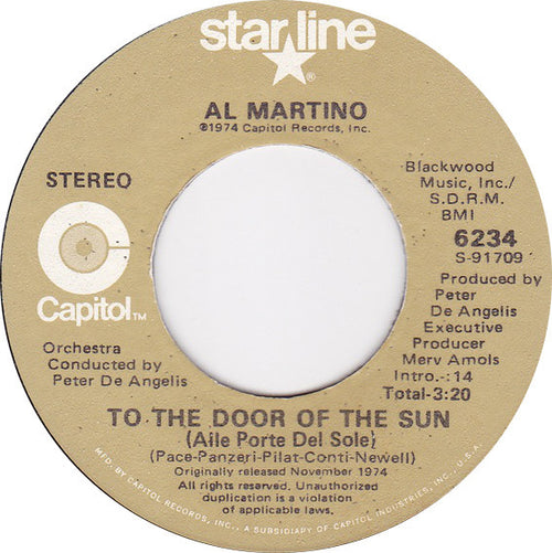 Al Martino : To The Door Of The Sun (Alle Porte Del Sol) / Volare (Nel Blu Dipinto Di Blu) (7")
