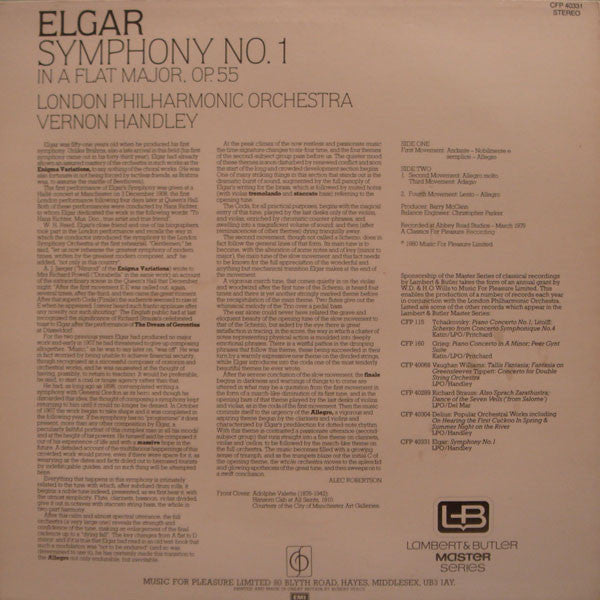Sir Edward Elgar, London Philharmonic Orchestra, Vernon Handley : Symphony No.1 (LP)