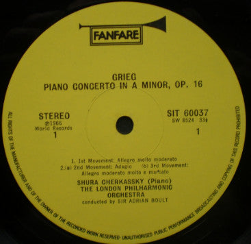Grieg*, Schumann* Played By Shura Cherkassky, The London Philharmonic Orchestra* Conducted By Sir Adrian Boult : Piano Concertos (LP)