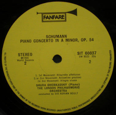 Grieg*, Schumann* Played By Shura Cherkassky, The London Philharmonic Orchestra* Conducted By Sir Adrian Boult : Piano Concertos (LP)
