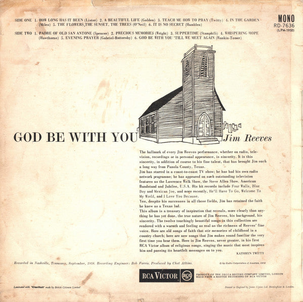 Jim Reeves : God Be With You (LP, Album, Mono)