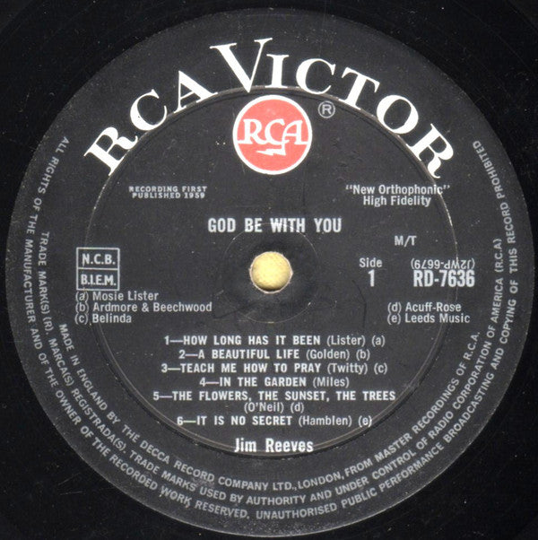 Jim Reeves : God Be With You (LP, Album, Mono)