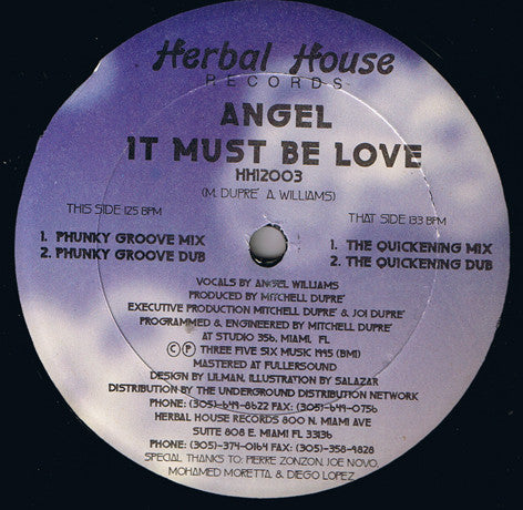 Angel Williams : It Must Be Love (12")