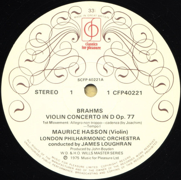 Johannes Brahms - Maurice Hasson, James Loughran, London Philharmonic Orchestra : Violin Concerto (LP)