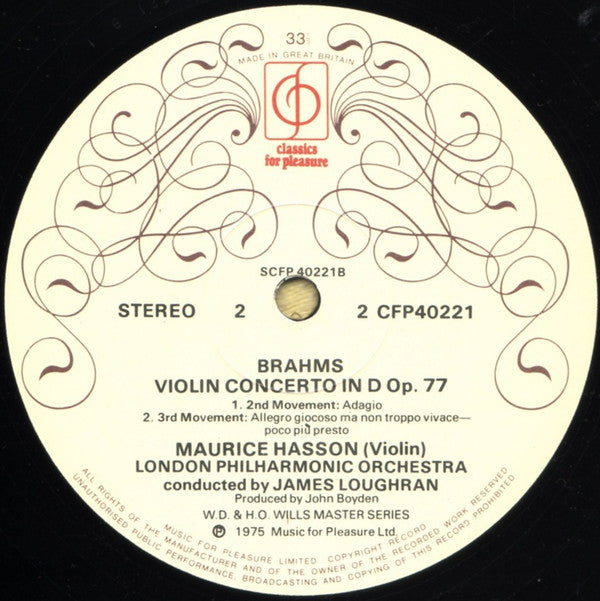 Johannes Brahms - Maurice Hasson, James Loughran, London Philharmonic Orchestra : Violin Concerto (LP)