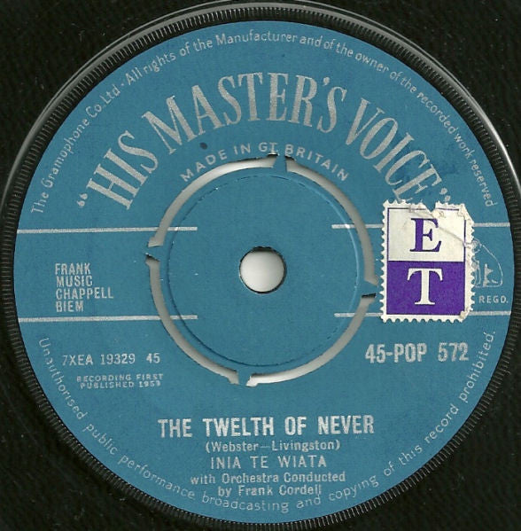 Inia Te Wiata : Yellow Bird / The Twelth Of Never (7")