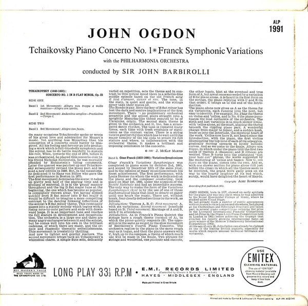 Pyotr Ilyich Tchaikovsky / César Franck ; John Ogdon, Sir John Barbirolli, Philharmonia Orchestra : Piano Concerto No.1 / Symphonic Variations (LP, Mono)
