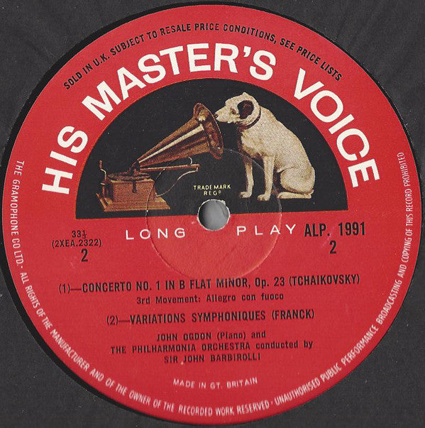 Pyotr Ilyich Tchaikovsky / César Franck ; John Ogdon, Sir John Barbirolli, Philharmonia Orchestra : Piano Concerto No.1 / Symphonic Variations (LP, Mono)