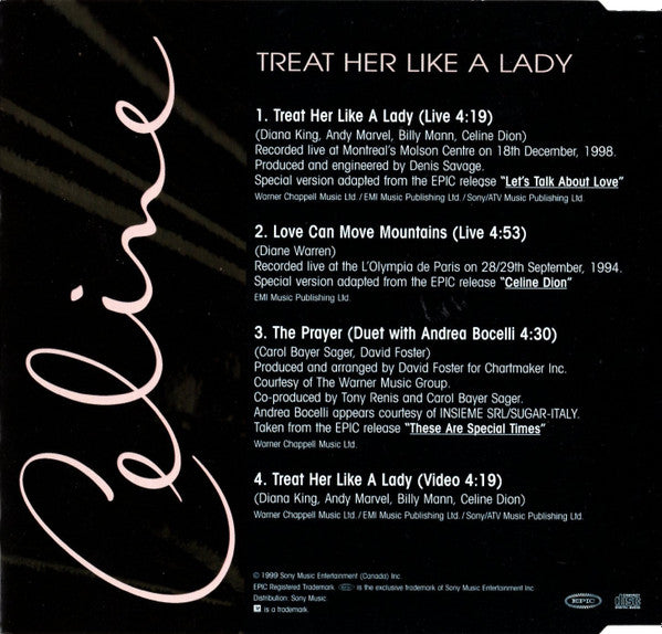 Céline Dion : Treat Her Like A Lady (CD, Single, Enh)