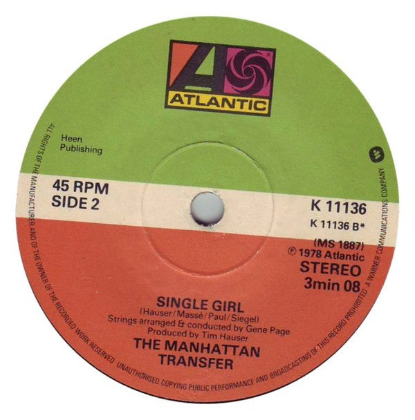 The Manhattan Transfer : On A Little Street In Singapore (7", Single, Dam)