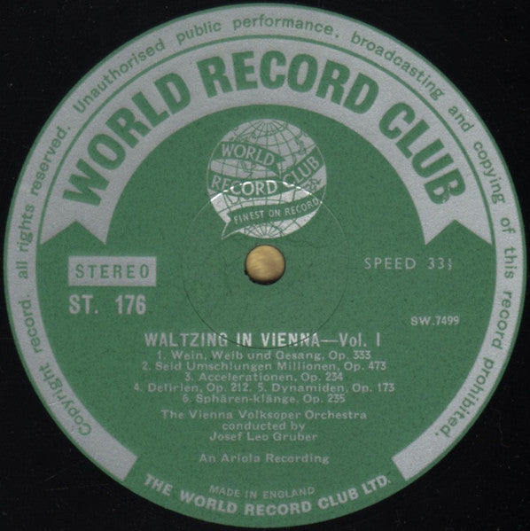 Wiener Volksopernorchester Conducted By Josef Leo Gruber : Waltzing In Vienna - Volume 1 (LP, Album)