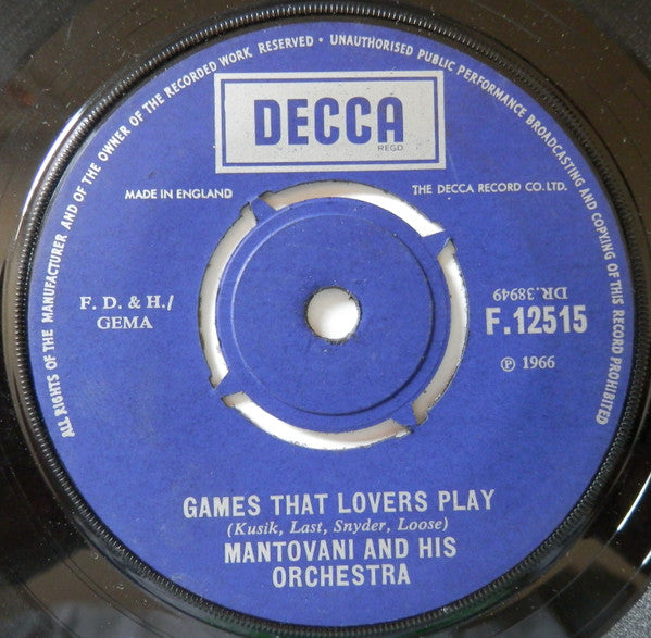 Mantovani And His Orchestra : Games That Lovers Play (7")