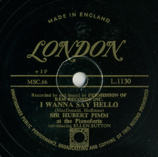 Bill Snyder And His Orchestra / Sir Hubert Pimm : The Chicago Blues / I Wanna Say Hello (Shellac, 10")