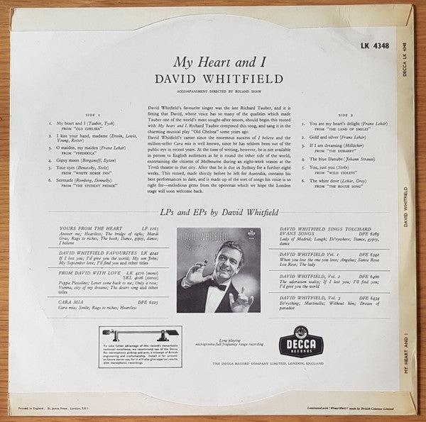 David Whitfield : My Heart And I (LP, Album, Mono)