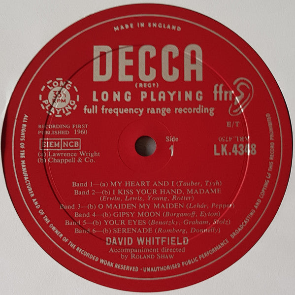 David Whitfield : My Heart And I (LP, Album, Mono)