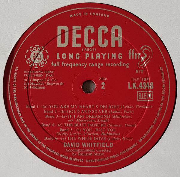 David Whitfield : My Heart And I (LP, Album, Mono)