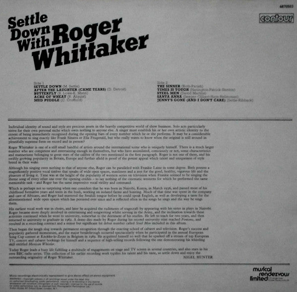 Roger Whittaker : Settle Down With Roger Whittaker (LP, Comp)