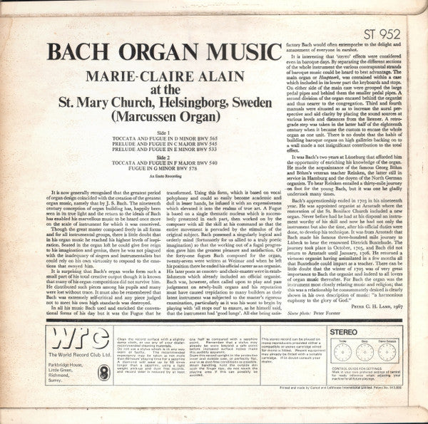 Johann Sebastian Bach, Marie-Claire Alain : Organ Works (LP, Album)