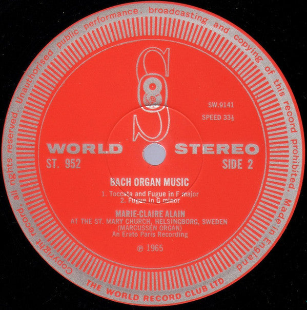 Johann Sebastian Bach, Marie-Claire Alain : Organ Works (LP, Album)