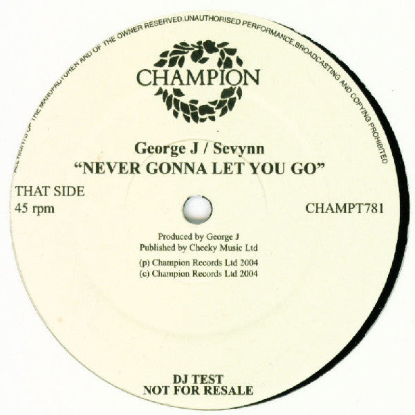 DJ George J / Sevynn : Never Gonna Let You Go (12", Promo)