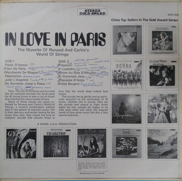 Renaud (11) And Carlini's World Of Strings : In Love In Paris (LP, Album)