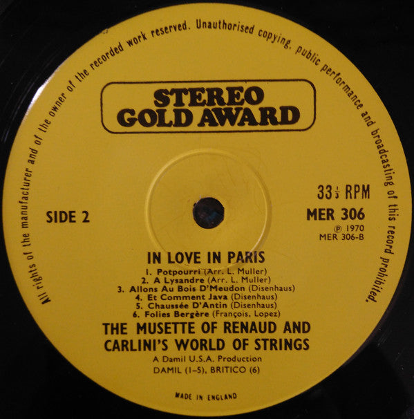 Renaud (11) And Carlini's World Of Strings : In Love In Paris (LP, Album)