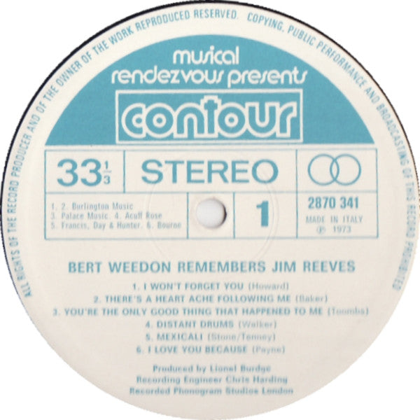 Bert Weedon : Bert Weedon Remembers Jim Reeves (LP)