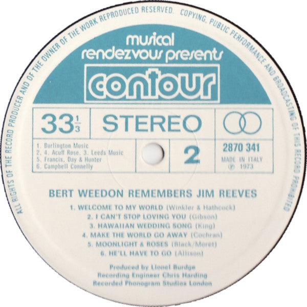 Bert Weedon : Bert Weedon Remembers Jim Reeves (LP)