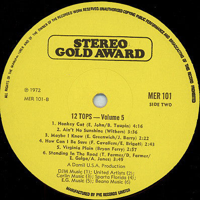 Unknown Artist : 12 Tops (Todays Top Hits) (LP, Album)