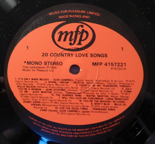 Various : 20 Country Love Songs (LP, Comp)