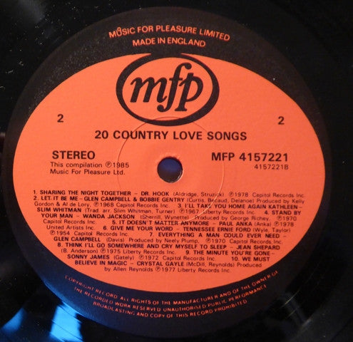 Various : 20 Country Love Songs (LP, Comp)