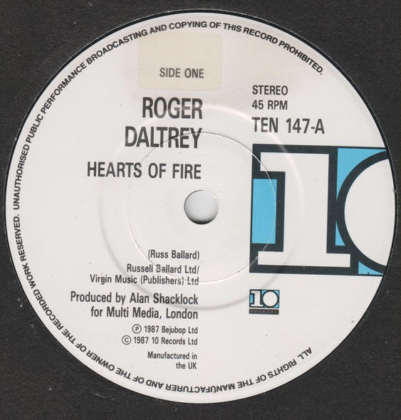 Roger Daltrey : Hearts Of Fire (7", Single)