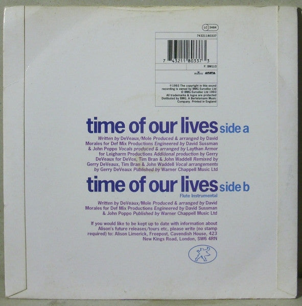 Alison Limerick : Time Of Our Lives (7")