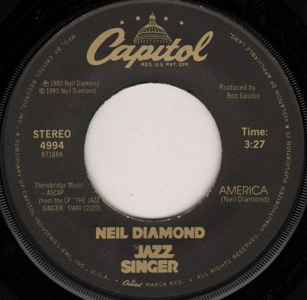 Neil Diamond : America / Songs Of Life (7", Single, Win)