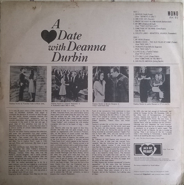 Deanna Durbin : A Date With Deanna Durbin (LP, Comp, Mono)