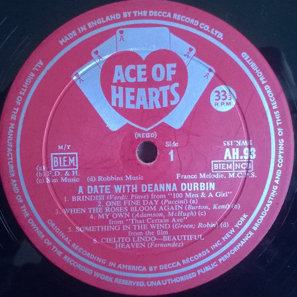 Deanna Durbin : A Date With Deanna Durbin (LP, Comp, Mono)