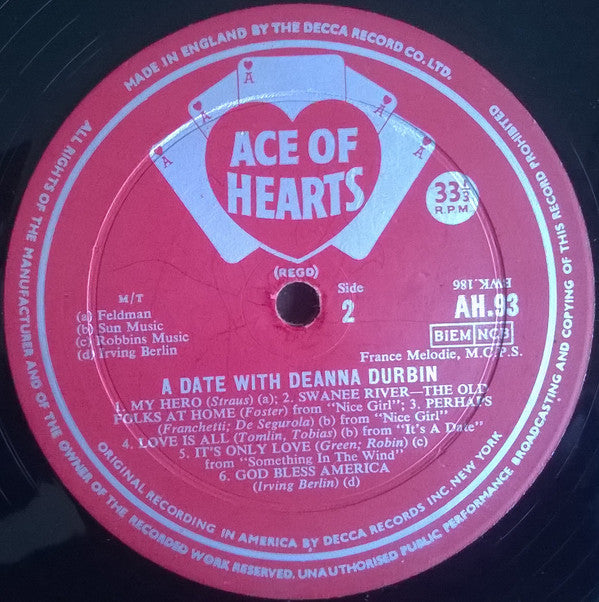 Deanna Durbin : A Date With Deanna Durbin (LP, Comp, Mono)