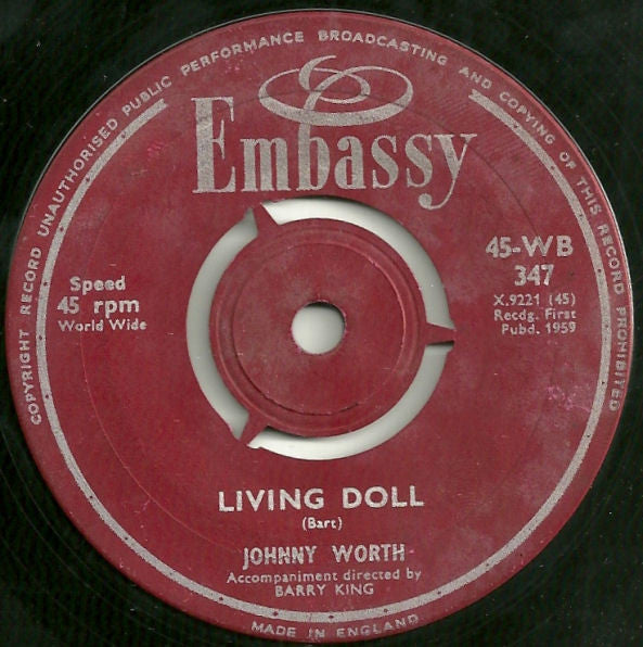 Johnny Worth : Living Doll  (7", Single)