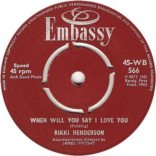 Rikki Henderson : Two Kinds Of Teardrops / When Will You Say I Love You (7", Single)