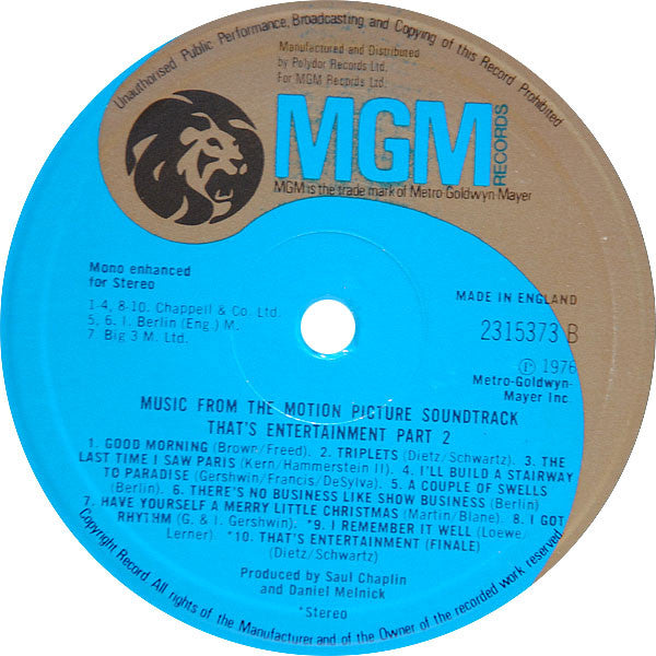 Various : Music From The Motion Picture Soundtrack - That's Entertainment, Part 2 (LP)