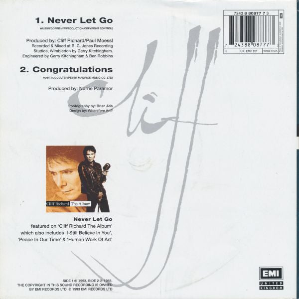 Cliff Richard : Never Let Go (7", Single, Pos)