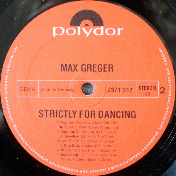 Max Greger : Strictly For Dancing (LP, Album)