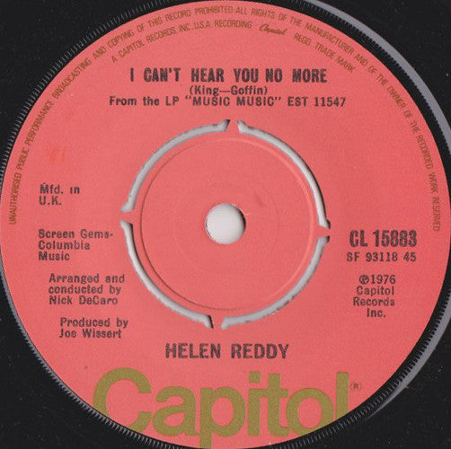 Helen Reddy : I Can't Hear You No More (7", Single)