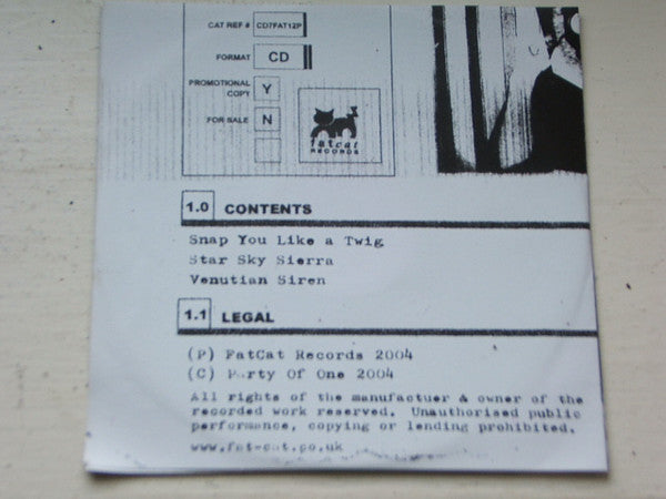 Party Of One (2) : Snap You Like A Twig (CDr, Single, Promo)
